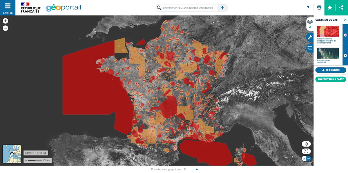 Carte drone vol Géoportail